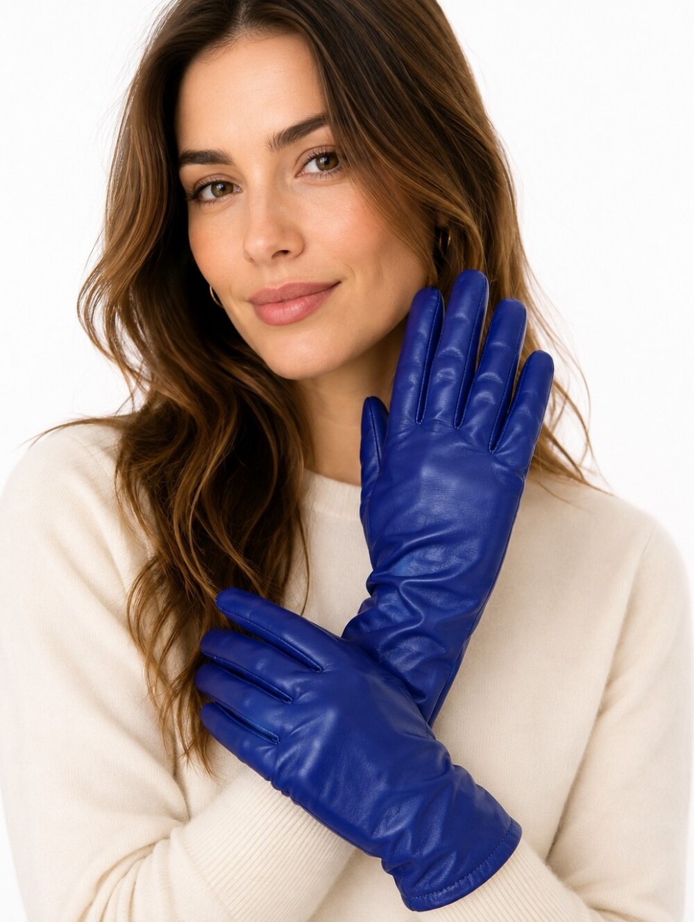 Vintage Isotoner Cobalt Blue Genuine Leather Gloves Size 7.5 Lined Winter Gloves